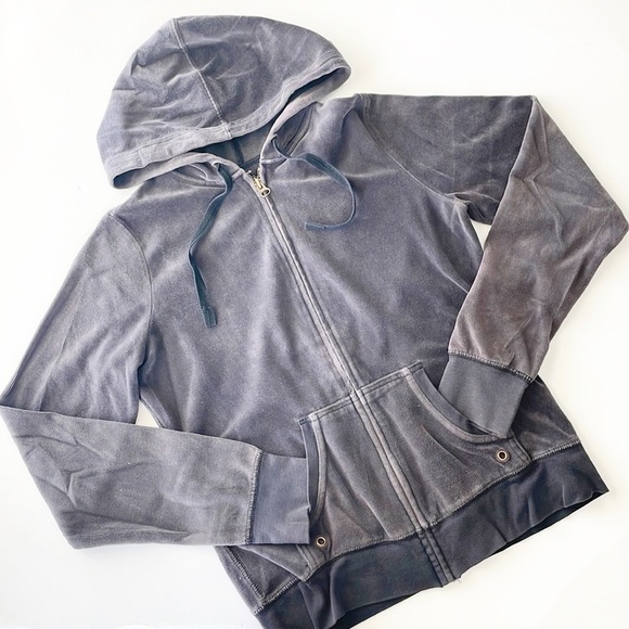 SO black velour zip up jacket with hood - Picture 1 of 4